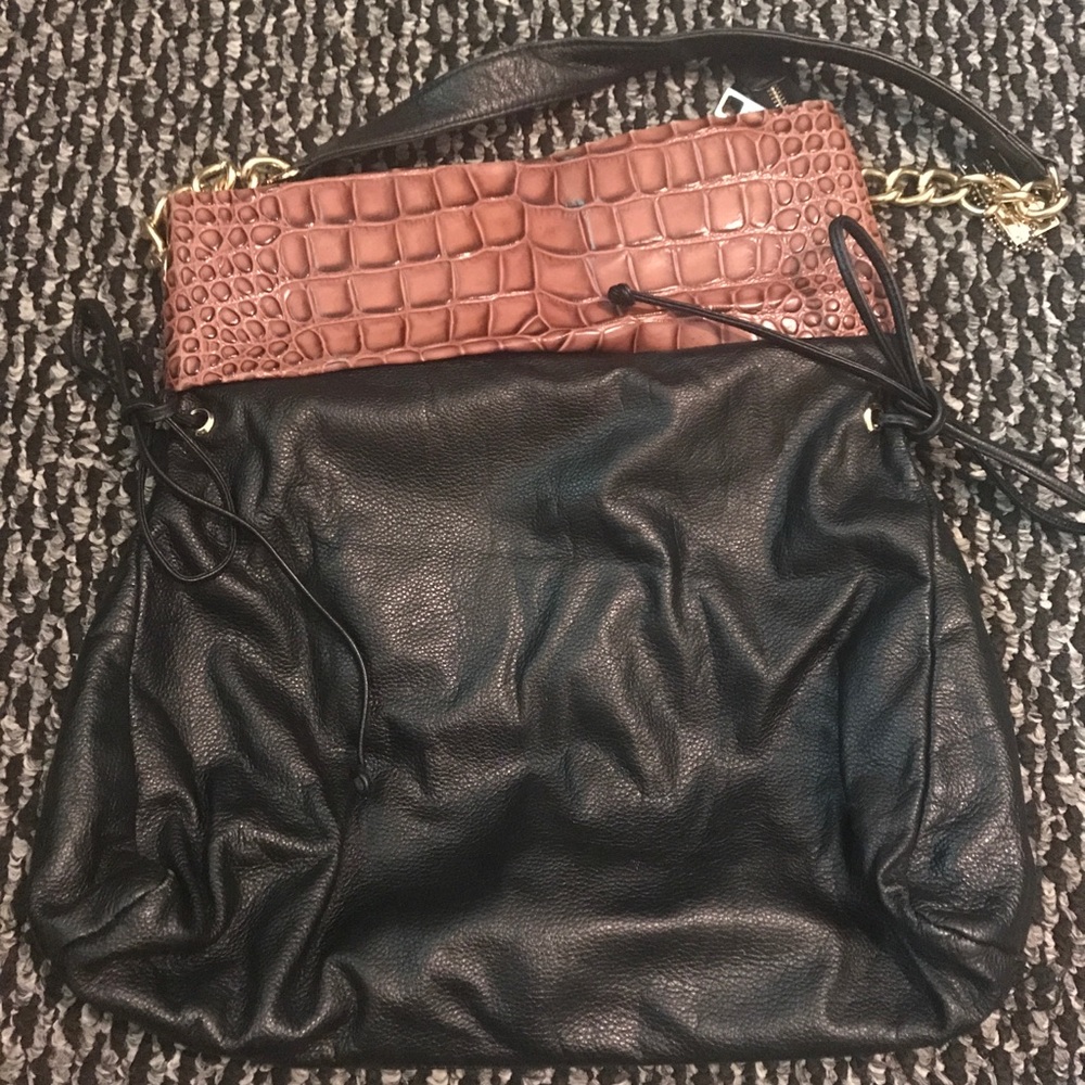 Black leather handbag